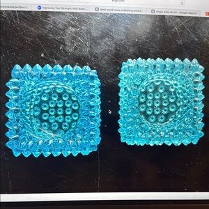Unique Fostoria Blue Glass Square Candle Holders